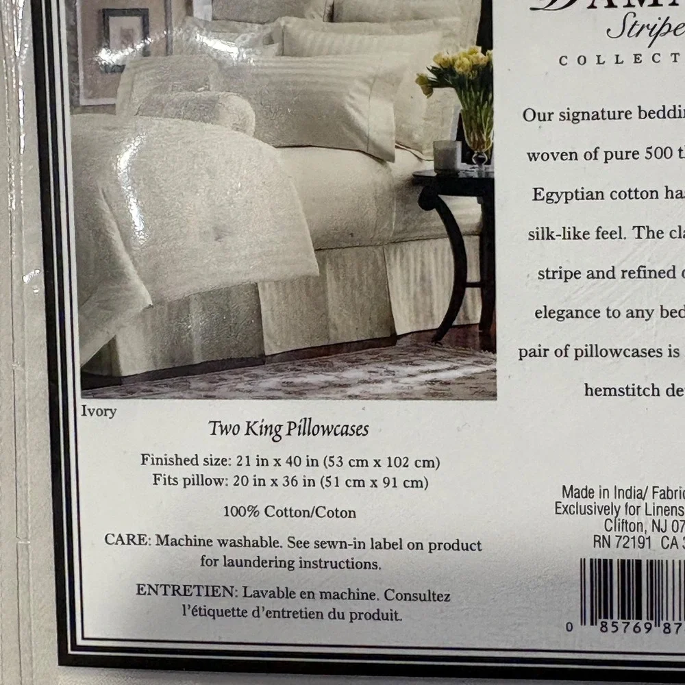 Damask Stripe‎ Collection 500 TC Egyptian Cotton King Pillowcases Ivory Pair NEW